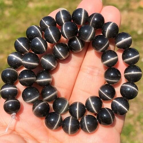 Natural Stone Black Cat Eye Beads Loose Spacer Opal Glass Moonstone Beads For Jewelry Making DIY Bracelet Finding 4/6/8/10/12MM