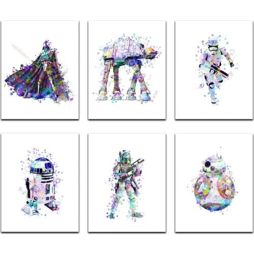 Anime Disney Star Wars Watercolor Canvas Painting Wall Art Posters and Prints Darth Vader Wall Pictures Kids Room Decoration