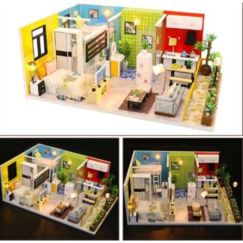 DIY Wooden Doll House Miniature Dollhouse Furniture Kit Toys for Children Christmas Birthday Gifts Simple Life M043