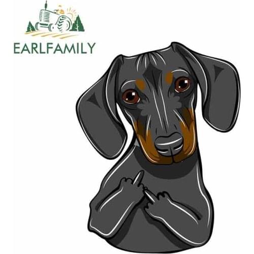 EARLFAMILY 13cm x 10.4cm for Big Ears Middle Finger Dog Car Stickers Vinyl JDM Bumper Trunk Truck Graphics Waterproof Anime RV
