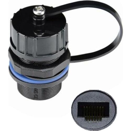 Ethernet LAN Black IP68 Protection M20 Stuffing Locknut Plastic AP Outdoor RJ45 Waterproof Gland Connector