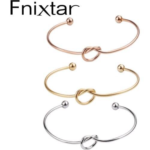 Fnixar Heart Knot Bangle Stainless Steel Open Cuff Wrist Bangles 2mm Thickness DIY Initial Letter Knot Banglle 10 piece/lot