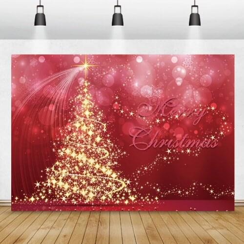 Photo Backdrop Gold Christmas Tree Stars Red Dots Scene New Year Party Family Shoot Photocall Photo Background Photo Studio
