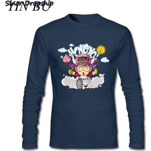Dr Slump Arale Mens T Shirt Men O-neck Print Long Sleeve Tee Shirt Homme 100% Cotton Top Tee Black Boys Arale Oversize T Shirt