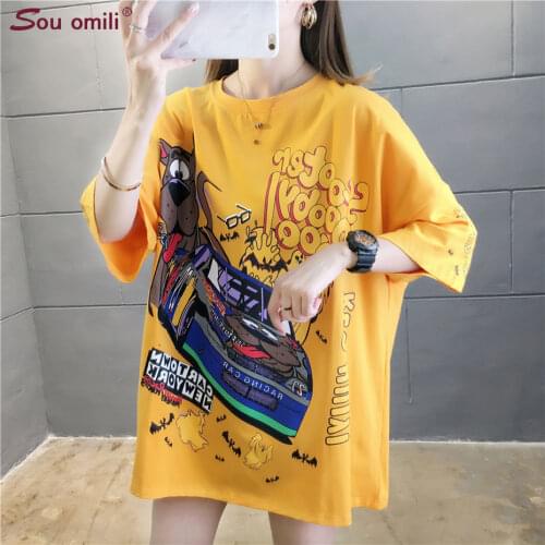 Loose Cotton Graphic T Shirt Streetwear Tee Women Short Sleeve 2020 Summer Female Hip Hop Oversize Tshirt Young Lady White