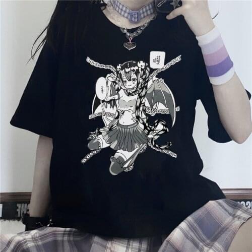 Gothic streetwear tops Japanese anime T-shirt casual kawaii Harajuku cartoon S-2XL Harajuku hip-hop punk Cotton Women T-shirt