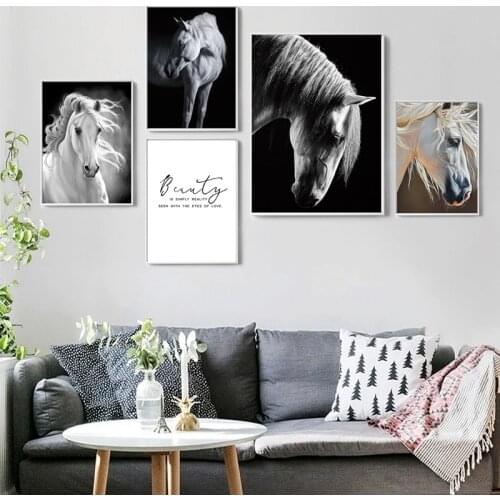 Canvas Painting Animal Poster White Horse Different Forms Pictue Wall Art Poster Decor Modern Black Withe Print Home Decoration