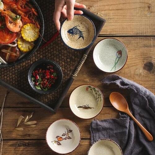 2pcs/set Ceramic Seasoning Dish Hot Pot Dipping Saucer Dish Round Plate Kitchen Tableware Dinner Accessories