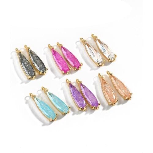 2PCS Drop Shaped Zircon Pendant Necklace Bracelet DIY Earrings Charms for Jewelry Making Quality 18K Gold Plated Accessories