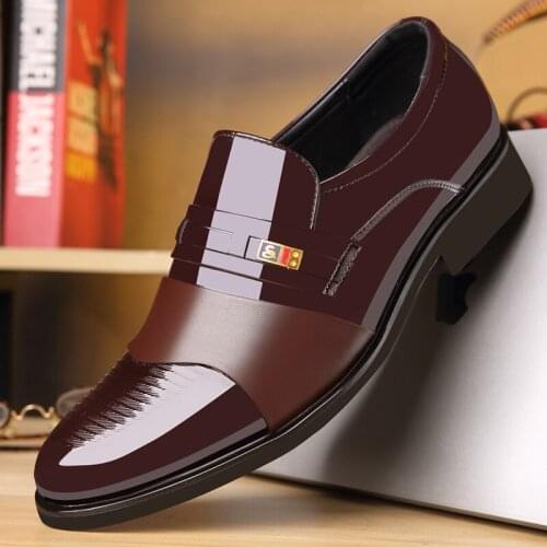 Luxury Brand PU Leather Fashion Men Business Dress Loafers Pointed Toe Black Shoes Oxford Breathable Formal Wedding Shoes wef4