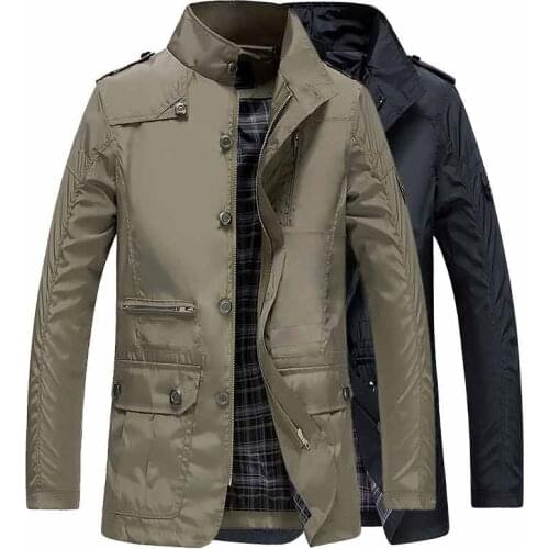 Autumn and winter mens stand up collar quality windbreaker casual fit thick jacket mens waterproof zipper coat windbreaker