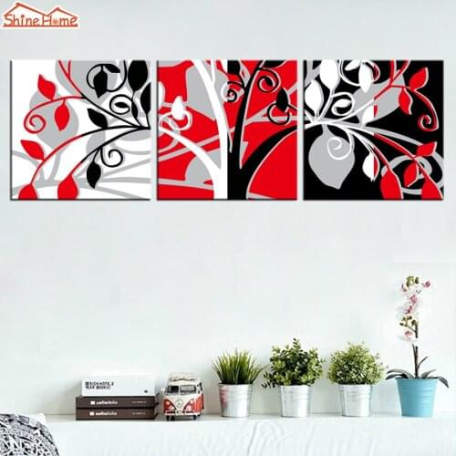 ShineHome-3pcs Wall Art Canvas Prints Painting Triptych Abstract Black and White Tree Modular Picture Decoration for Living Room