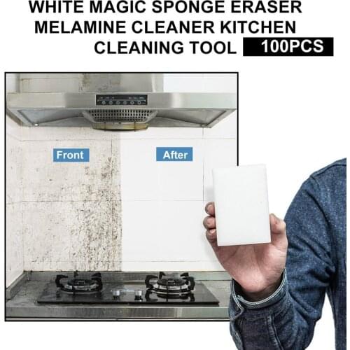 New 100pcs Extra Thick Multi-Functional Magic Sponge Eraser Cleaner Universal Cleaner Kitchen Bathroom Cleaning Tools White