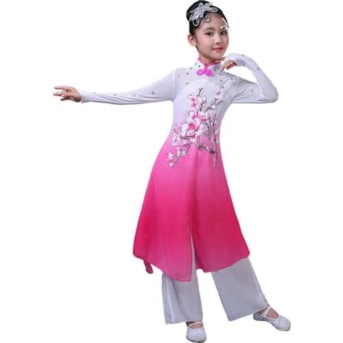 New childrens classical dance costumes girls umbrella dance fan dance costumes girls ethnic dance elegant