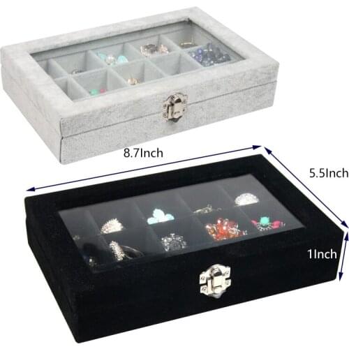 New Gray/Black Fashion 15 Grid Velvet Jewelry Display/Jewelry Storage Manager Earrings Ring Organizer Storage Jewelry Box