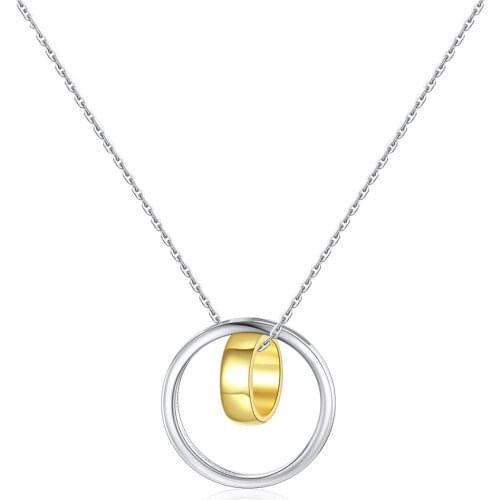 MetJakt S925 Sterling Silver Fashion Personality Simple Glossy Double Circle Double Ladies Necklace
