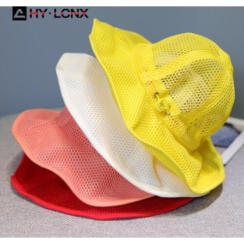 New Children Sunscreen With Net Bucket Hat Girl Solid Color Breathable Sun Hat Summer Boy Outdoor Adjustable Fisherman Hat