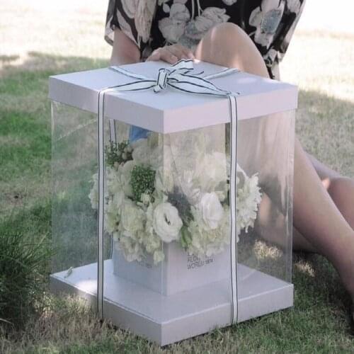 Clear Square PVC Transparent Hand Flower Box Packaging Bouquet Gift Boxes for Wedding Favor Birthday Party Valentines Day