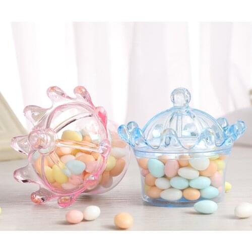 12pcs/lot Crownps Hollow Clear Plastic Candy Box Candy Boxes with Transparent Plastic Crown Shaped Party Supplies
