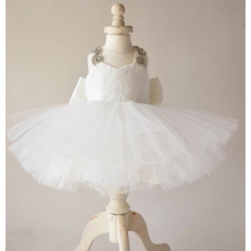 Puffy Tulle Flower Girl Dresses Satin Bow Kids Princess Dress Kids First Birthday Dresses Christmas Party Gown