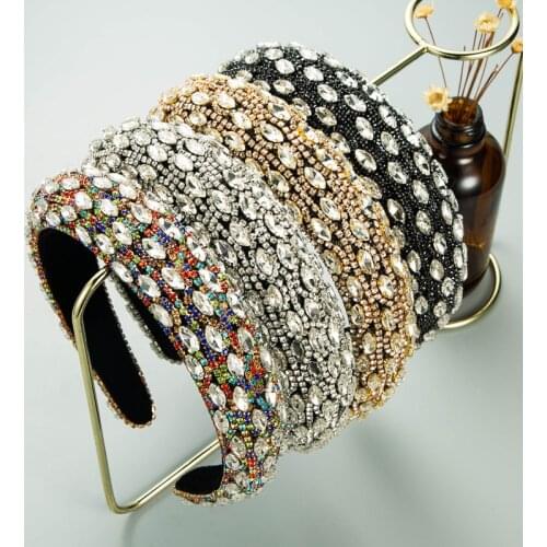 Luxury Chain Full Rhinestone Velvet Headbands Boutique Hair Accessories Women Baroque Rhinestone Sponge Hairband Hair Hoop New