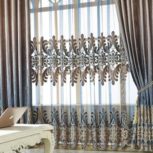 Villa Luxury Flannel for Living Room Dining Room Bedroom Curtains Embroidered Curtains Modern European Gradient Curtains Custom