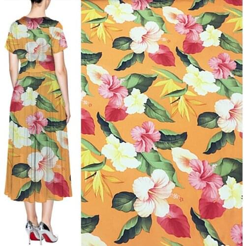 Big flower print on yellow silk cotton gauze fabric silk cotton blended,SCT589