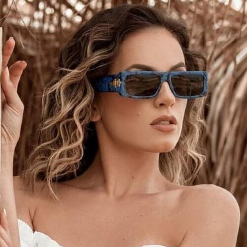 Narrow Frame Square Sunglasses Women 2021 Unisex UV400 Vintage Blue Leopard Shades for women Rectangle Sun Glasses oculos de sol
