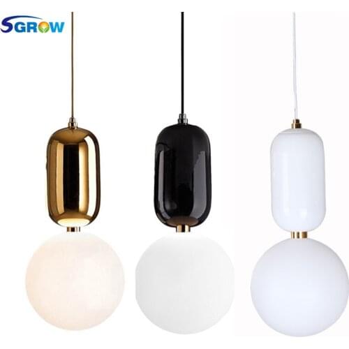 SGROW Glass Ball Lampshade Light Fixture Pendant Lamp Modern LED Lampara de techo for Bedroom Kitchen Dinning Room Hanging Light