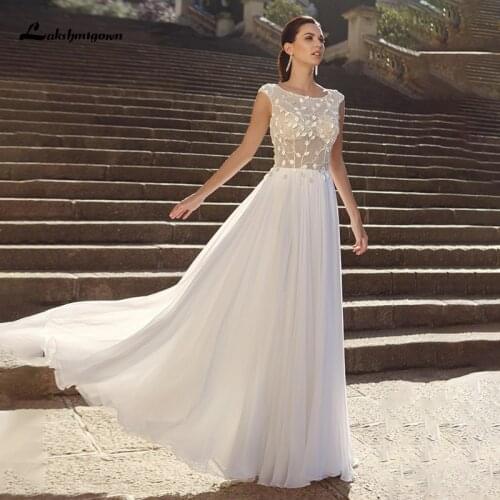 Lakshmigown Bohemian Wedding Dresses Scoop Neck Lace Bridal Gown Appliques Vestido De Novia 2021 Wedding Party Gown Custom Made