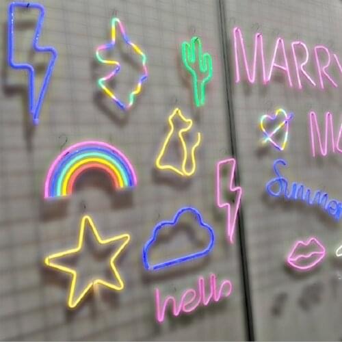 LED Light Modeling Lamp Ins Cactus Neon Sign Cloud Neon Light Moon Lightning Flamingo Night Light Decoration for Home Bedroom