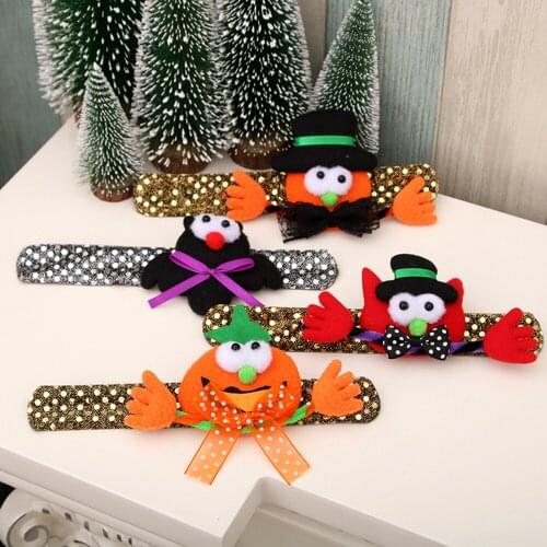 4PCS Halloween Decoration LED Luminous Bracelet Toy Pumpkin Bat Ghost Childrens Ring Luminous Sequins With Light Hand Buckle