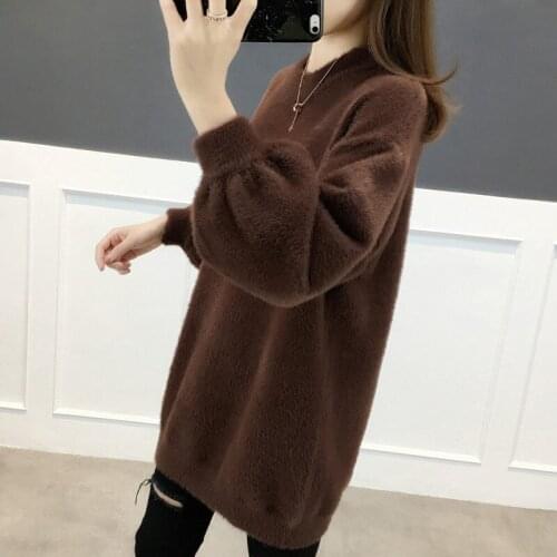 Long Solid Imitation Mink Velvet Thick Sweater Women Loose 2019 Autumn and Winter New Pullover Sweaters Femme Jumper Tops f2423