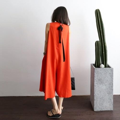 Johnature Summer New Korean Linen 4 Colors Loose Sleeveless Wide Leg Jumpsuits Women 2021 Casual Calf-length Pockets Playsuits