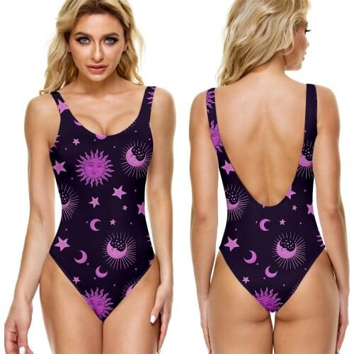 2021 Bikini Ladies Swimsuit Beachwear Fashion Starry Sky Print Slim One-Piece Sexy Backless V-neck Swimsuit Free Shipping
