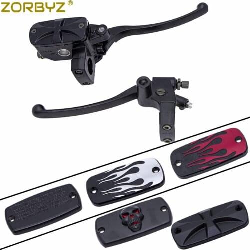 ZORBYZ Black 1'' 25mm Motorcycle Handlebar Control Reservoir 14mm Bore Brake Clutch Lever For Kawasaki Honda Yamaha Suzuki
