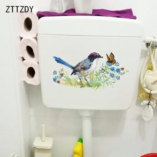 ZTTZDY 26.7×13.5CM Bird Among Flowers And Grass Funny Toilet Decor Kids Room Wall Cartoon Stickers T2-1198