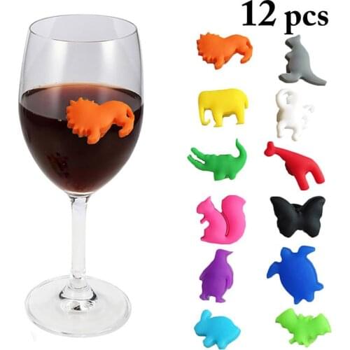 12 Pcs Reusable Wine Glass Charm Silicone Creative Animal Shaped Wine Glass Tags Birthday Party Wine Glass Identifier Label Sets