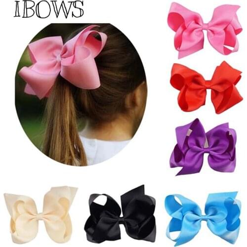 2Pcs/Lot Sweet 6'' Solid Hair Bows Grosgrain Ribbon Dancing Hairpins For Kid Girls Hair Clip Hair Accessories