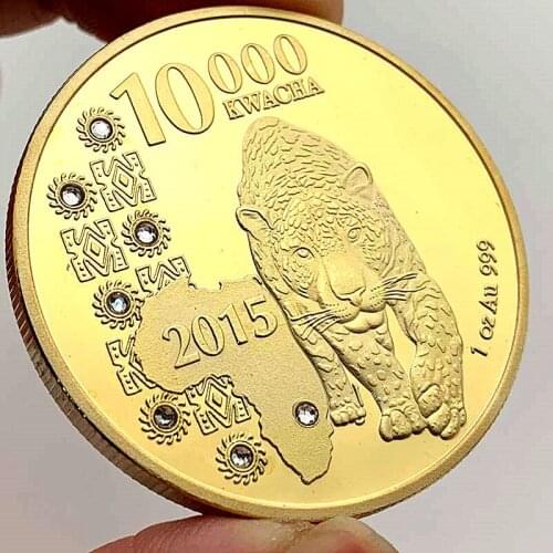 2015 Zambia Republic 1oz.999 African Leopard 10000 Kwacha Gold Animal Commemorative Replica Coin Collection Souvenir Gift