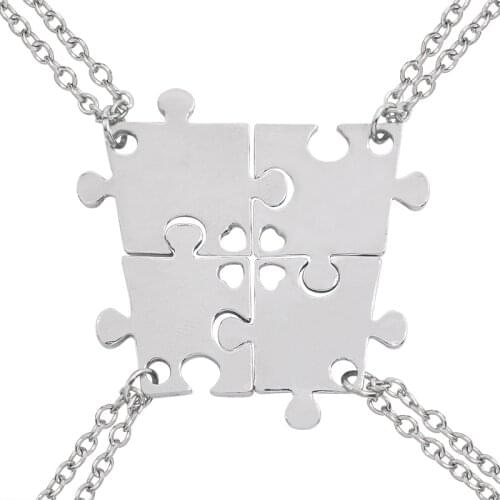 4-Pcs-set Best Friend Necklace Love Heart Puzzle Geometry Pendants Necklaces BFF Friendship Women Jewelry Bijoux Femme