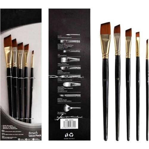 5Pcs Portable Acrylic Oil Painting Pen Artist Paint Brush Set Eco-friendly Wood Handle Painting Brush Hair