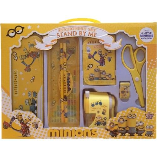 8pcs/set cartoon minion stationery set novelty kawaii pencil bags set tudents school supplies children kids back to school study