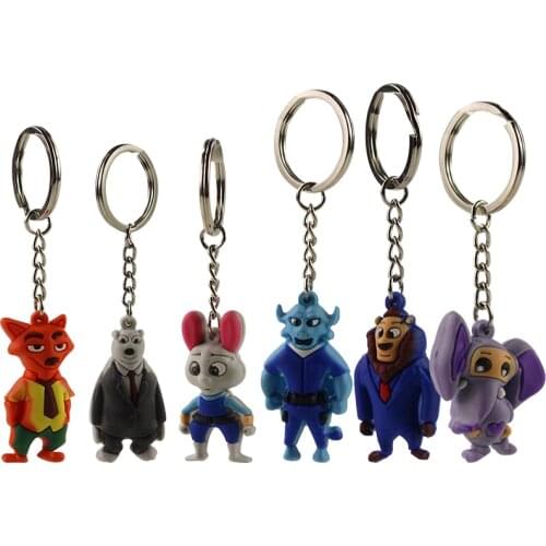 6Pcs/Set Disney Zootopia Cartoon Figure Nick Judy Keychain Creative Cute Fox Rabbit Fashion Bag Pendant Car Key Chain Accessorie