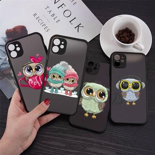 Phone Case For iPhone 12 11 Mini Pro XR XS Max 7 8 Plus X Cartoon Girl Gifts Cute Owl lovers Matte transparent cover