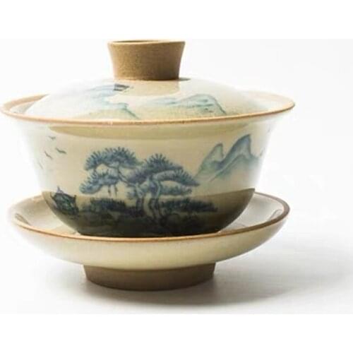 Jingdezhen Hand-Painted Creative Turee Gaiwan Retro Ceramic Teaware Office Tea Cup Handmade Tea Bowl With Lid Kung Fu Drinkware