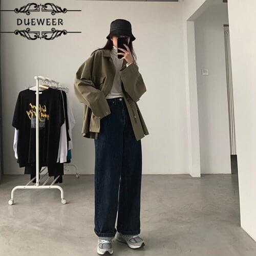 Dueweer Jeans Women Wide Leg Trousers Retro Mopping Casual Boyfriend Ulzzang Streetwear All-matc Loose Pants