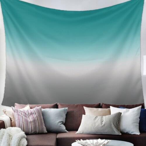 Cyan Turquoise Gray Gradient Tapestry Bedroom Home Decoration Wall Blanket Tapestry Bedroom Wall Hanging Yoga Mat