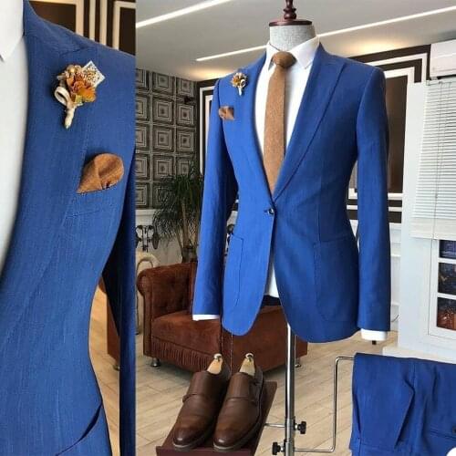 Handsome Grooms Mens Coat Pants Suits 2 Pieces One Button Formal Party Custom Made Marriage Prom Tuxedos Blazer