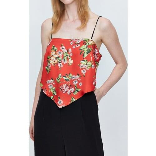 Summer Ladies Floral Printed Camisole Sleeveless Sexy Red Halter Festive Top